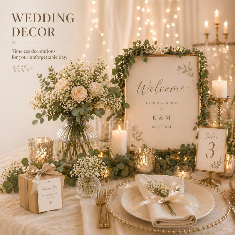 Wedding table centerpiece with candle holders and artificial greenery – wedding decor by The All Sundry