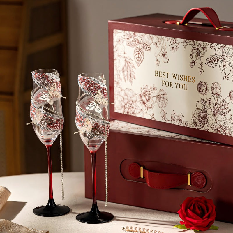 Pink diamond champagne flute set for wedding gift