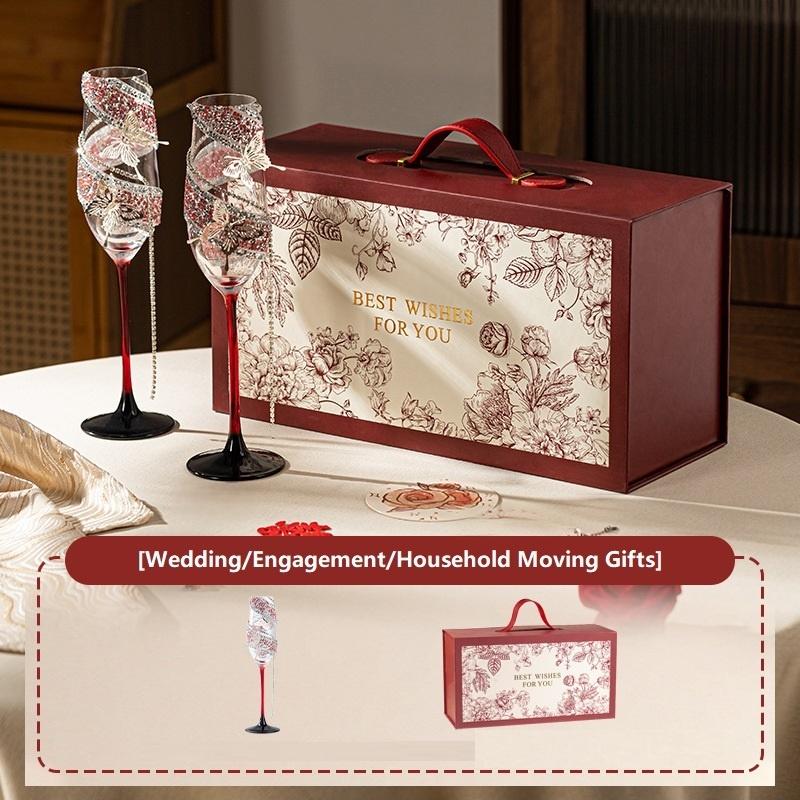 Pink diamond champagne flute set for wedding gift