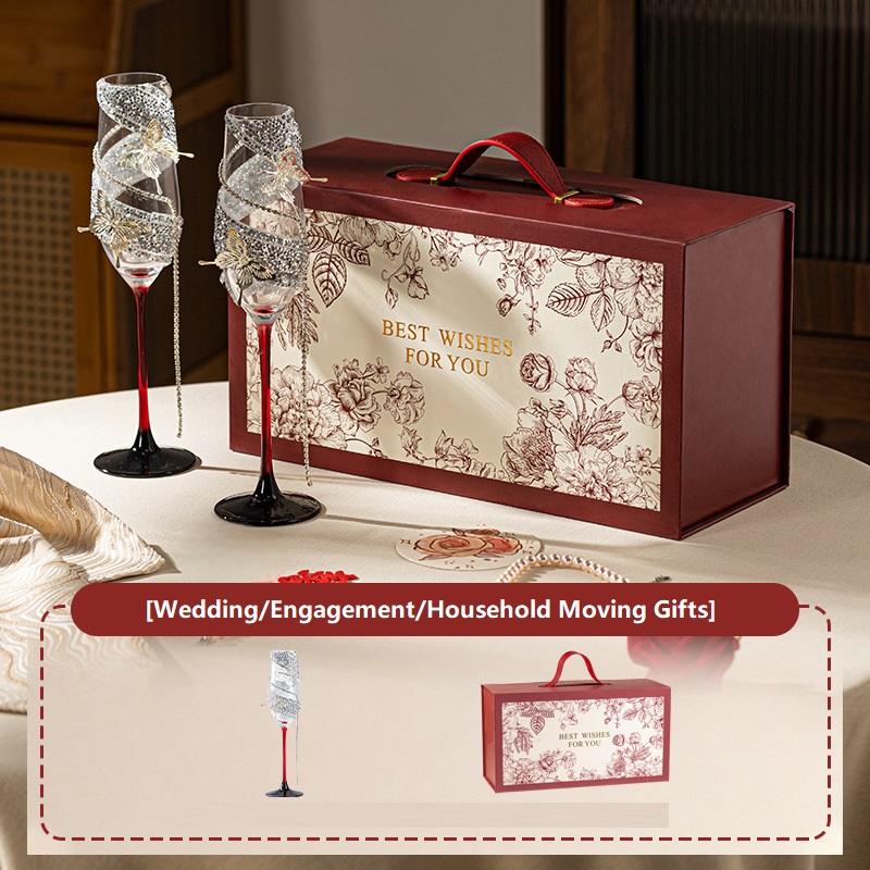 Silver diamond champagne flute set with premium box