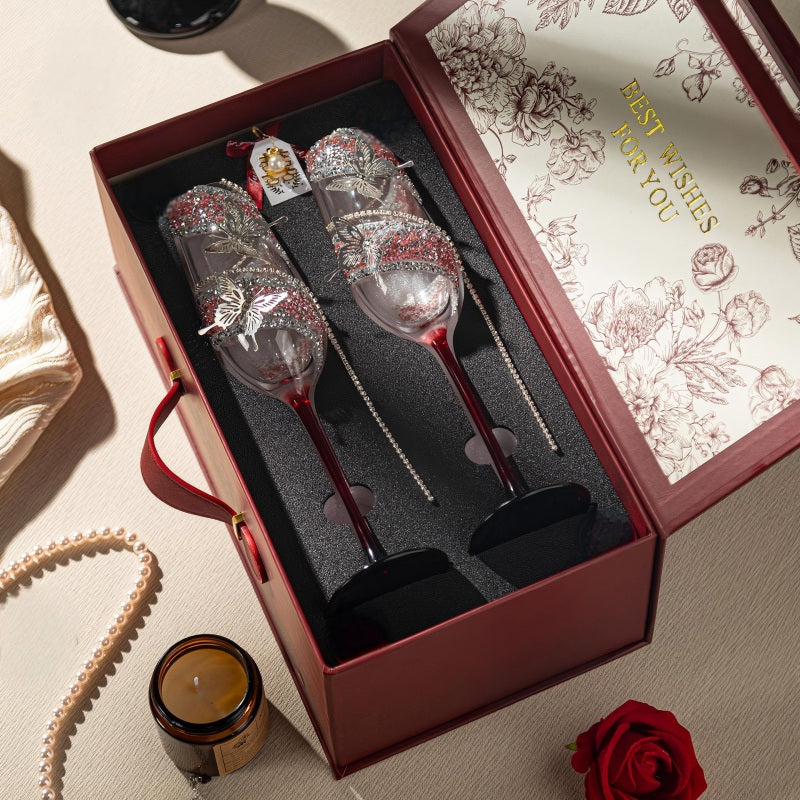 Pink diamond champagne flute set for wedding gift