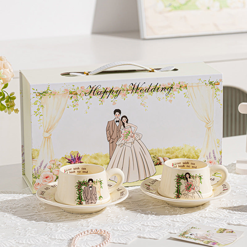 Luxury French style ceramic coffee cup set with premium gift box for wedding gift