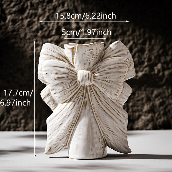 Ceramic bow vase product dimensions showing height width and opening size