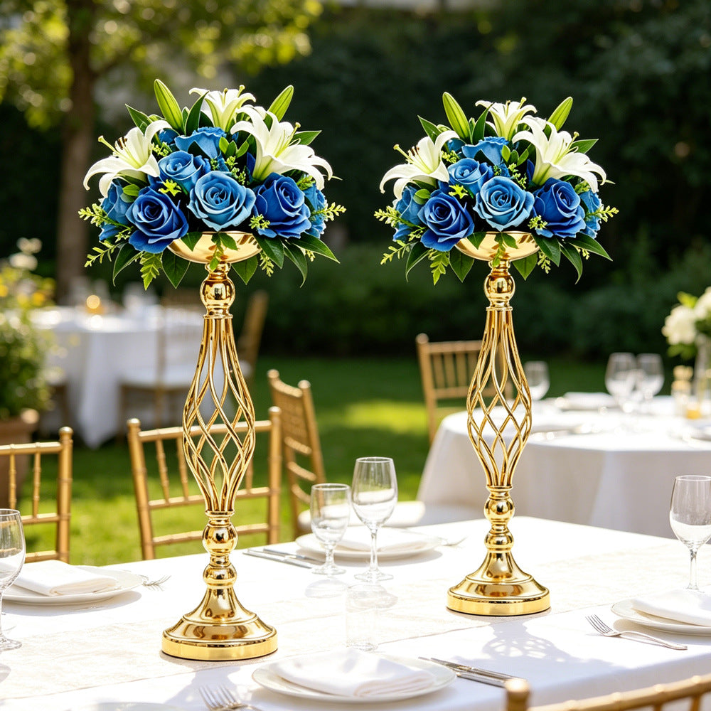 Luxury gold metal wedding flower stand with elegant tall centerpiece design for floral table decorations