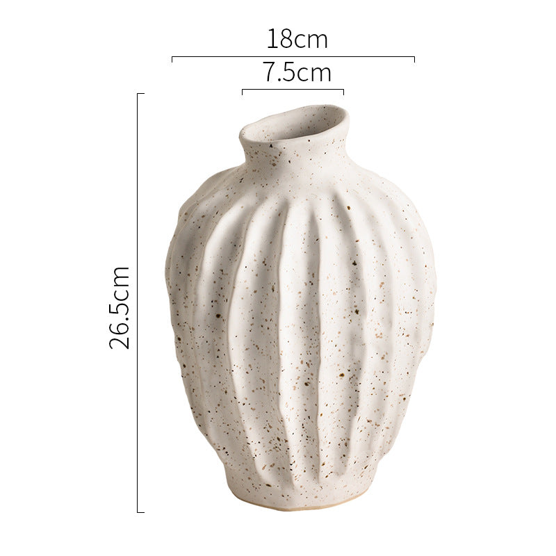 White textured vase with dimensions on a white background
